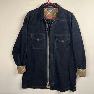 Vtg Nautica Corduroy N-83 Jacket Men’s Medium Cotton Blue Plaid Zip Up Flip Cuff